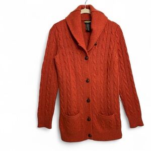 Rugby Ralph Lauren Wool Shawl Collard‎ Cardigan Sweater, Size MEDIUM